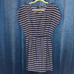 Fun & Flirt Women’s Blue and White Sleeveless Casual Dress Elastic Waist Sz S